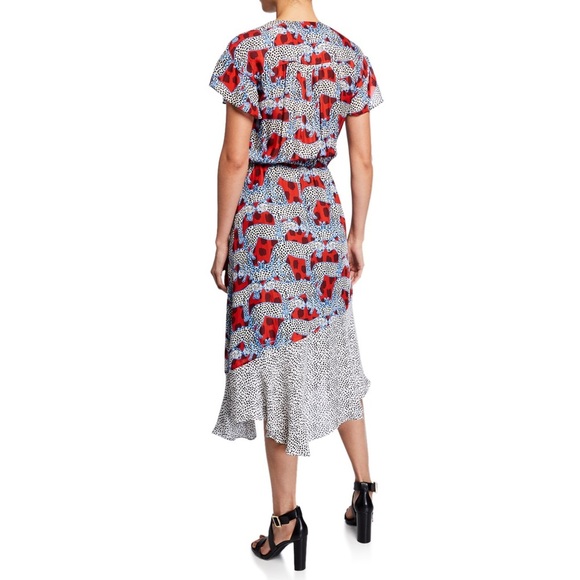 NWOT PARKER S
Reina Faux Wrap Midi Dress Animalia Blue Multi Print Leopard Cat - Picture 12 of 12